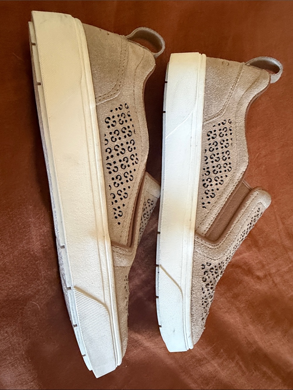 Vionic Women's Slip-On Perforated Suede Sneakers in Beige - Picture 2 of 5
